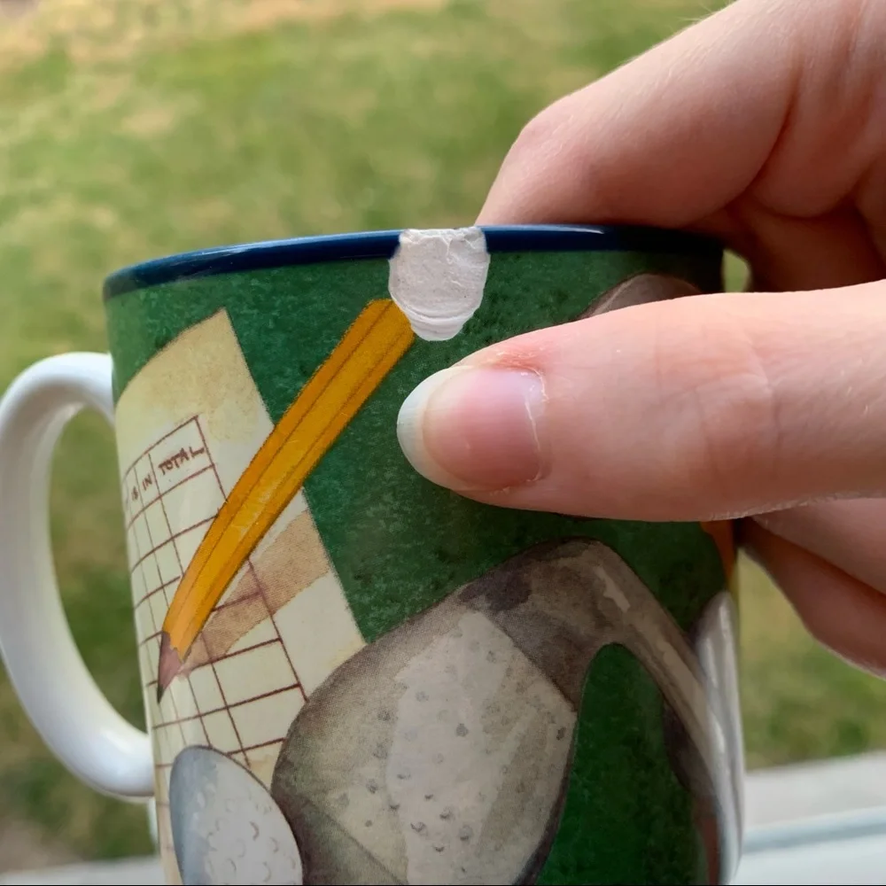 Vintage “Golf’s my game” Potpourri Press Golfing mug 1992 Ceramic // green/blue